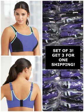 Set of 3! 46F Glamorise SPORT Bra (DOUBLE-LAYER) Wicking (UNDERWIRED) PURPLE NEW